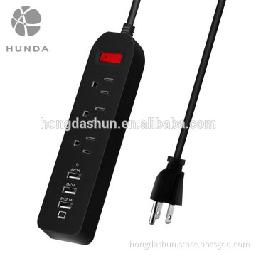 Custome 6FT Extension Lead USB 3-Gang US AC Power Strip with CE FCC RoHS Certificates